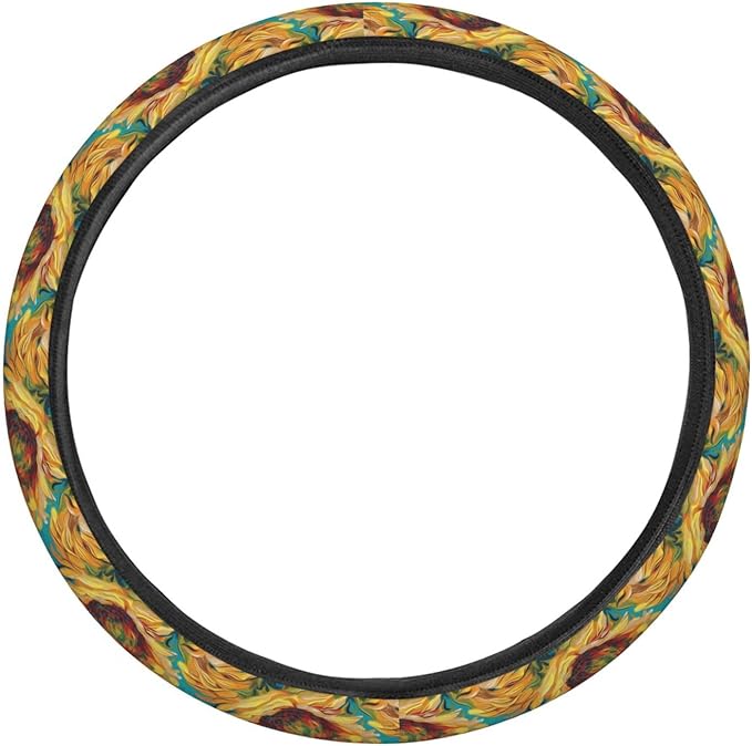 Painting Sunflower Steering Wheel Covers Anti-Slip Elasticity Car Accessories Steering Wheel Protector Universal 15 Inch for Cars SUV Vehicle Truck