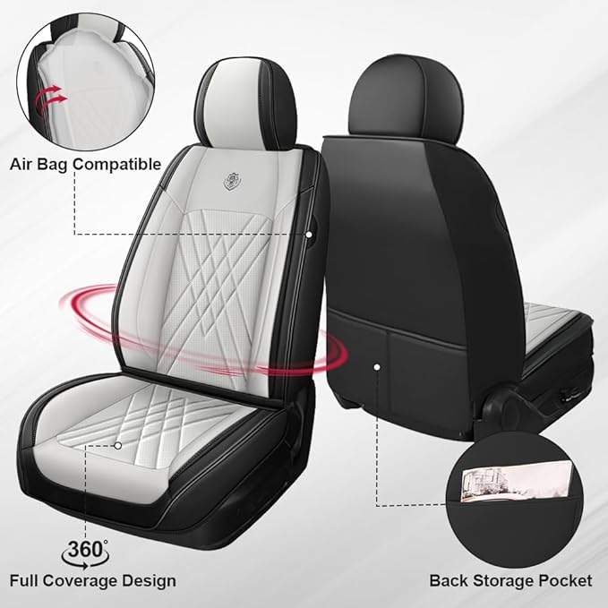 Seat Covers Fit for Subaru Crosstrek 2016-2026 Nappa Leather Waterproof Breathable Car Seat Cover, Easy to Install Airbag Compatibility, Auto Interior Accessories(Full Set, Black White)