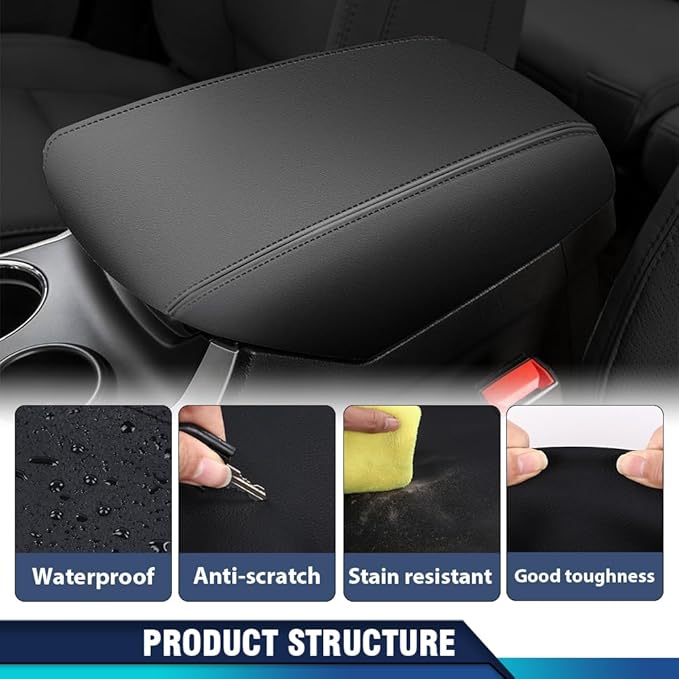 PIT66 Console Lid Armrest Cover Stitch Black Compatible with Ford Explorer 2011 2012 2013 2014 2015 2016 2017 2018