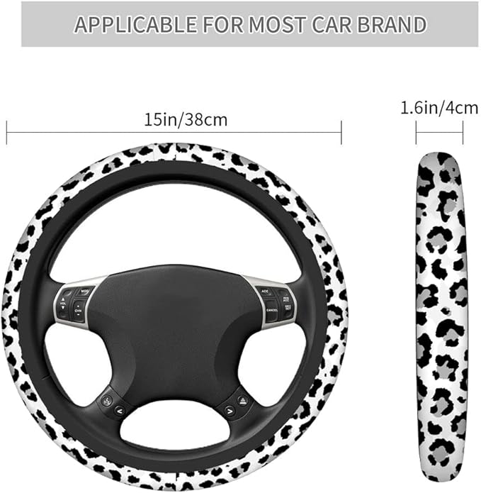 Swono Leopard Print Non-Slip Steering Wheel Cover Wild Animal Snow Leopard Neoprene Car Steering Wheel Covers Grip Automotive Steering Wheel Protector Auto Car Wrap Cover 15 Inch