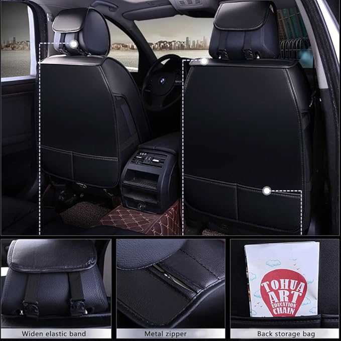 otoez Car Seat Covers Full Set, 5 Seats Faux Leather Seat Covers for Cars, Waterproof Automotive Front & Rear Seat Cushion Protector Interior Covers for Most Cars Sedans Trucks SUVs, Black & Red