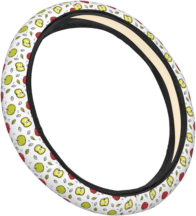 Dujiea Green and Red Fruit Elastic Stretch Steering Wheel Cover, Anti-Slip and Durable Car Steering Wheel Accessories for Women Men, 15 Inch Universal Fit Car, Truck, SUV