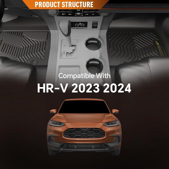 ANDPLAY Floor Mats Liners 3PCS Compatible with Honda HR-V 2023-2024 1st & 2nd Row TPE All Weather Protection Black Floor Liners alfombras para carro