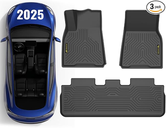 PIT66 Floor Mats Cargo Liners Compatible with Tesla Model Y 2020 2021 2022 2023 2024 2025 (5-Seat) (Heavy Duty) 3-Piece Premium All Weather Automotive TPE Liners