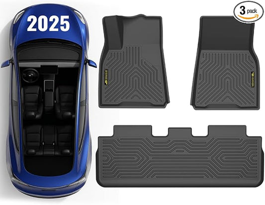 PIT66 Floor Mats Cargo Liners Compatible with Tesla Model Y 2020 2021 2022 2023 2024 2025 (5-Seat) (Heavy Duty) 3-Piece Premium All Weather Automotive TPE Liners