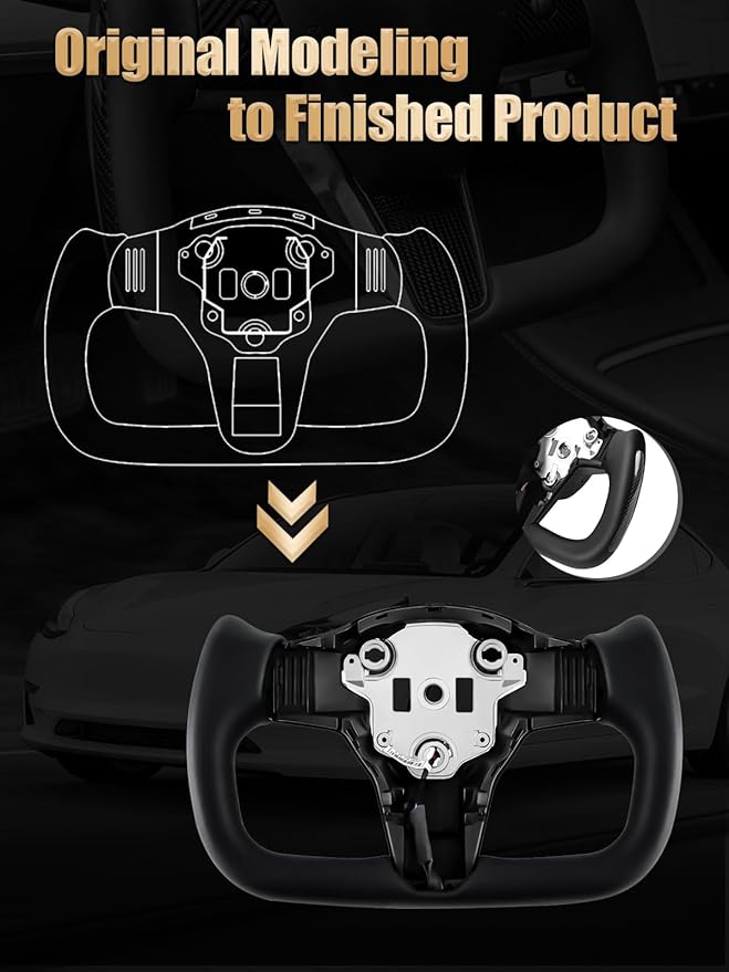 ZIMABLUE Yoke Steering Wheel Personalized Yoke Steering Wheel, Nappa Leather without Front Trim for Tesla Model 3 2017-2023, Model Y 2019-2024 With Heating Function