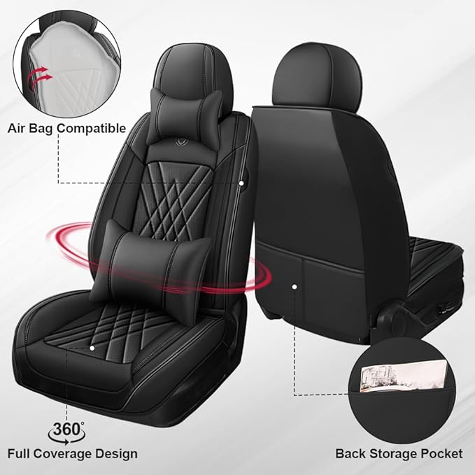 Seat Covers Fit for Toyota Corolla 2015-2026 Leather Car Seat Cover, Stylish Waterproof Breathable Easy to Install Airbag Compatibility, Auto Interior Accessories(Front Set with Pillow,Black)