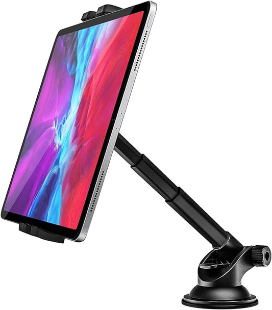 woleyi Dashboard Car Tablet Mount, Telescopic Tube Suction Cup Car Tablet Holder, Compatible with iPad Pro/Air/Mini, Galaxy Tab/Z Fold, Fire HD, Surface, iPhone, More 4.7-11" Cell Phones and Tablets