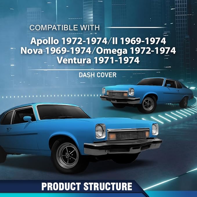 PIT66 Dash Bezel Cover Dashboard Black Compatible with Buick Apollo/Olds Omega 1972-1974 Fit Chevy Chevy II/Chevy Nova 1969-1974 Fit Pontiac Ventura 1971-1974 Instrument Panel