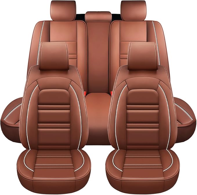 Seat Covers for Toyota Highlander 2001-2025 | 5-Seats Leather Seat Covers, Easy to Install Automotive Seat Covers Full Set (Full Set, Coffee)
