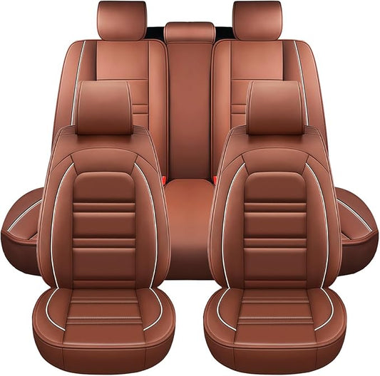 Seat Covers for Toyota Sequoia 2008-2025 | 5-Seats Leather Seat Covers, Easy to Install Automotive Seat Covers Full Set (Full Set, Coffee)