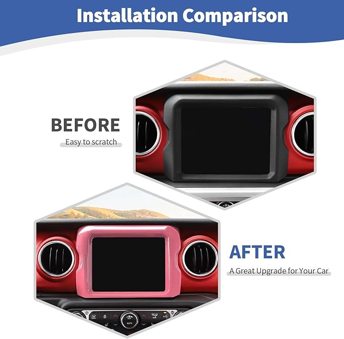 RT-TCZ for Jeep JL Center Console Radio Display Panel Trim Cover for Jeep Wrangler JL JLU Gladiator JT 2018-2023 Pink Interior Accessories 8.4 inch