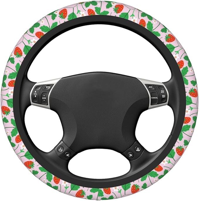 Strawberry Steering Wheel Cover for Women Elastic Rubber Steering Wheel Universal 15 Inch Fit for Cars, Auto, SUVs