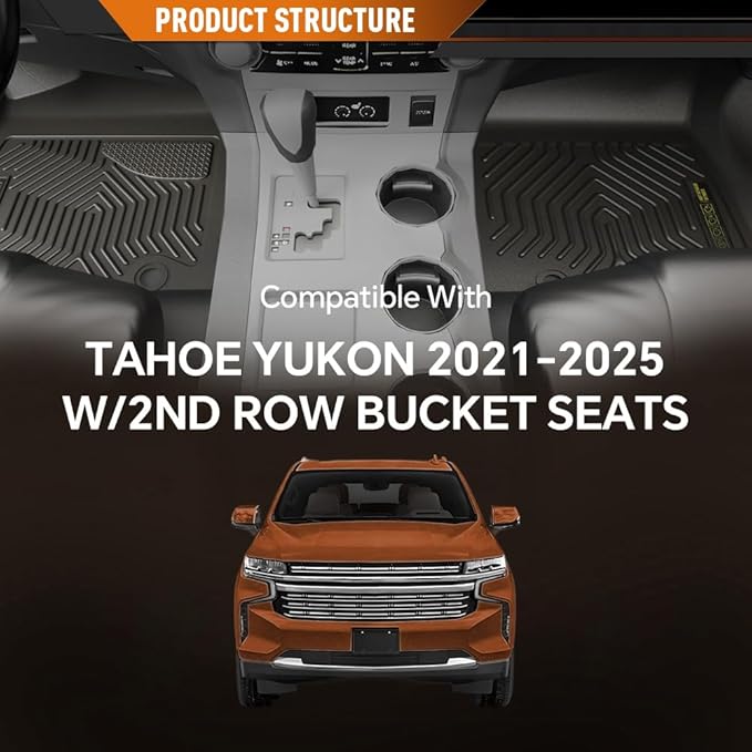 ANDPLAY Floor Mats Liners 3PCS Compatible with Chevy Tahoe GMC Yukon 2021 2022 2023 2024 2025 w/ 2nd Row Bucket Seats 1st & 2nd & 3rd Row TPE All Weather Protection Floor Liners alfombras para carro
