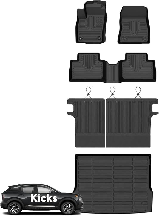 Wayhigh-All Weather Floor Mats & Cargo Liner and Seatback Cargo Set for Nissan Kicks 2025 2026 SV/SR (Not for S) Custom Fit TPE Car Mats Waterproof Heavy Duty Rubber Floor Liners for Kicks Accessories
