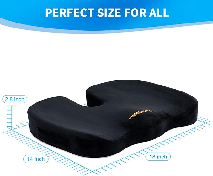 SAIREIDER Office Chair Cushion, Car Seat Cushion, Memory Foam Coccyx Cushion Pads for Tailbone Pain, Sciatica Relief Pillow, Correct Sitting Posture (Black)