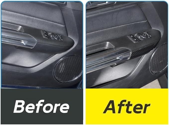 Door Armrest Panel Trim Cover Inner Door Handle Frame Sticker Compatible with Ford Mustang 2015-2025 Interior Accessories (Carbon Fiber Black)