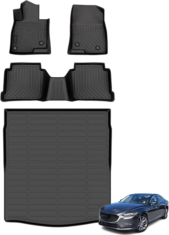 Floor Mats & Cargo Liner for Mazda 6 2014-2021, All Weather Automotive TPE Floor Liners Set Waterproof Accessories Black
