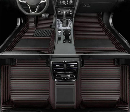 Errva Custom Personalized Floor Mats for Cars，Luxury Full Coverage All Weather Car Floor Mats，Anti-Slip Leather Car Mat Set ，Custom Floor Mats for 98.99% of Cars, Trucks & SUVs (Black red 3)