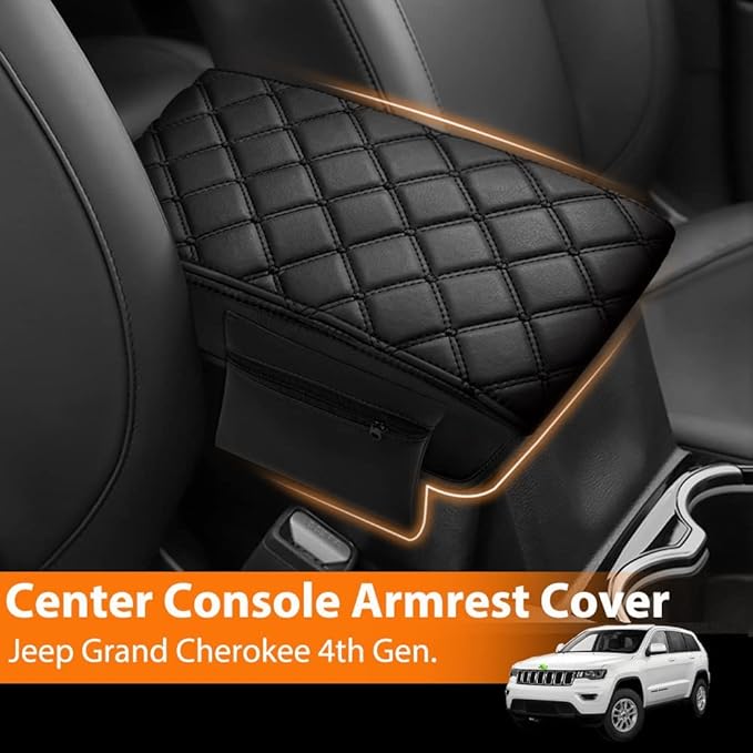 Autorder Center Console Cover for 2011-2019 2020 2021 Jeep Grand Cherokee Accessories Armrest Cover Anti-Scratch Middle Console Pad Leather Armrest Protector