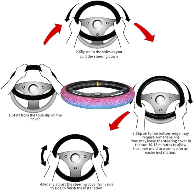 Swono Steering Wheel Covers Rainbow Glitter Shining Colorful Rainbow Gradient Sparkle Glitter Non Slip Neoprene Car Wrap Cover Comfort Grip Stretch-On Automotive Steering Wheel Protector 15 Inch