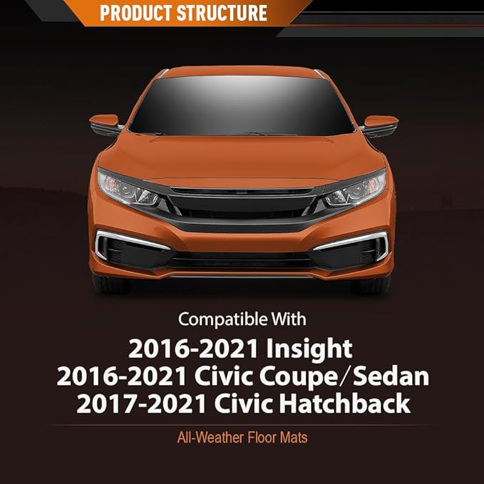ANDPLAY TPE Floor Mats Liners 3PCS Compatible with Honda Civic Coupe/Sedan 2016-2021 Fit Honda Civic Hatchback 2017-2021 Fit Insight 2016-2021 Front & 2nd Row Liner All Weather Liners