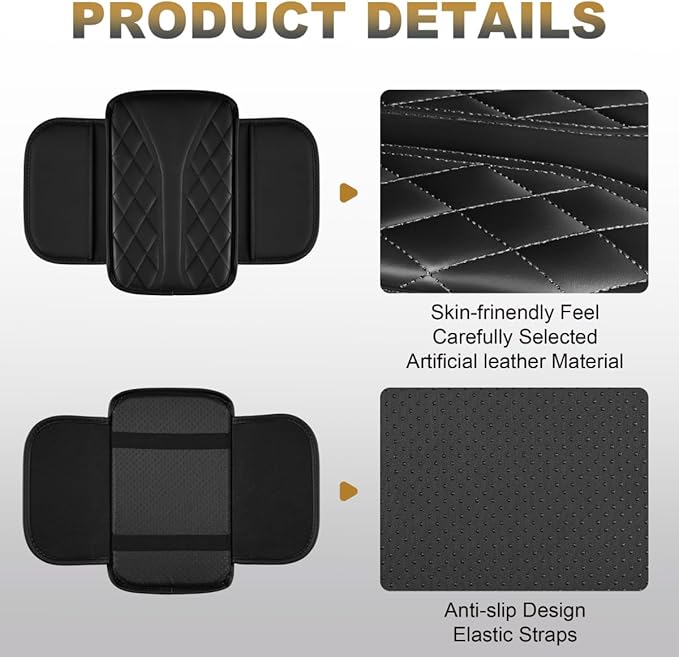 YORKNEIC Center Console Cover Fit for Ford Expedition,Upgraded Faux Leather Car Arm Rest Cover Pad with 2 Storage Bags,Anti-Scratch/Wear-Resistant/Waterproof Car Armrest Cover Protection(Black)