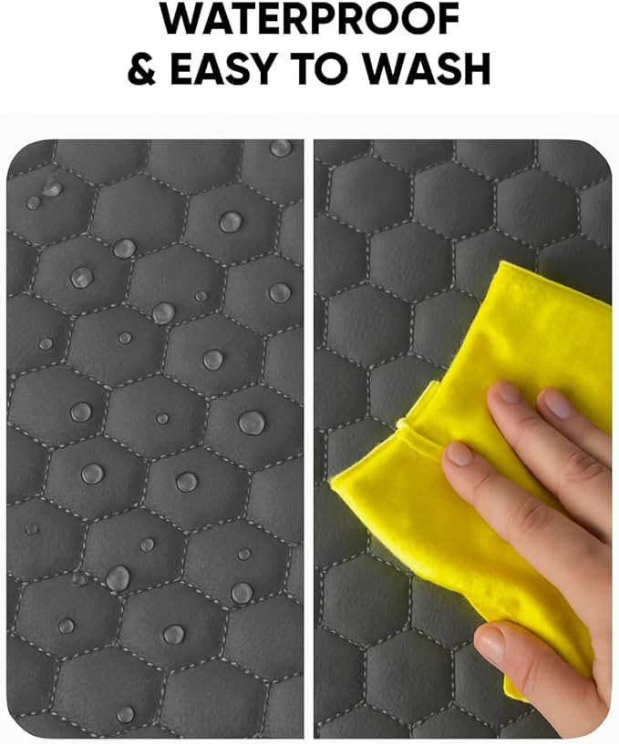 Owleys 2-in-1 Car Interior Guard Bundle | Eco Leather Seat Covers | Kick Mat and Protector | Premium Waterproof Road Trip Child Shield | Holiday for SUV Sedan Truck | Luxury Gray