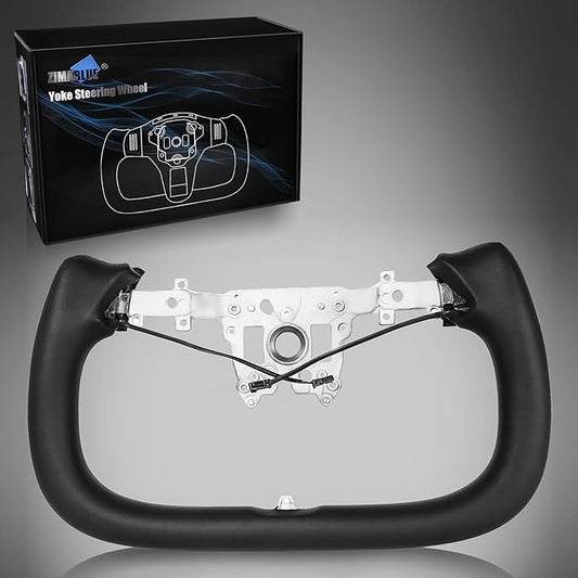 ZIMABLUE Yoke Steering Wheel For Tesla Model 3 Highland Accessories 2024 2025, Black Nappa Leather Without Front Trim for Tesla Model 3 Highland 2024-2025 With Heating Function