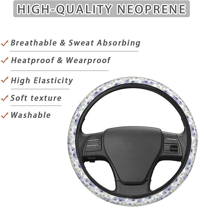 Dujiea Flowers Floral Elastic Stretch Steering Wheel Cover, Anti-Slip and Durable Car Steering Wheel Accessories for Women Men, 15 Inch Universal Fit Car, Truck, SUV