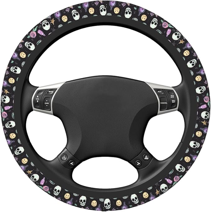 Gothic Skulls Steering Wheel Cover for Women Girls, 15 Inches Anti-Slip Steering Wheel Cover for Auto Truck SUV