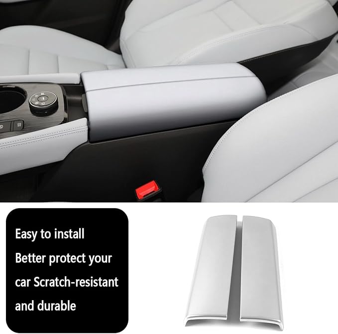 Auto Parts Compatible with Nissan New Rogue 2021 2022 2023 2024 2025Inner Center Console Armrest Box Cover Trim Protector Cap (Matte Silver) ABS 2PCS