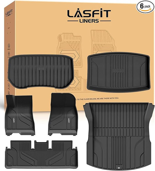 LASFIT Premium Extra Thick Floor Mats for Tesla Model 3 Highland 2024 2025 Custom Fit TPE All Weather Model 3 Interior Accessories Cargo Liner Front Rear Trunk Mat Full Set Car Mats 6 PCS