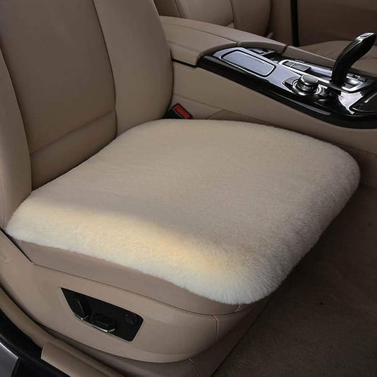 Winter Soft Warm Faux Rabbit Fur car seat Cushion,Universal fit Plush Front and Back Fuzzy car seat Pads Cushion Cover Protector - 1pcs (Front seat 1pcs,Beige)