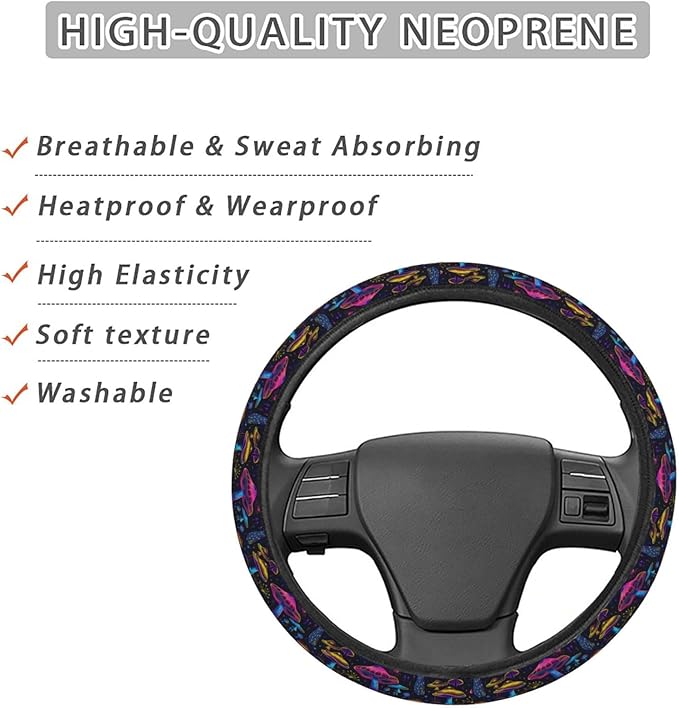Magic Neon Mushroom Steering Wheel Covers Anti-Slip Elasticity Car Accessories Steering Wheel Protector Universal 15 Inch for Cars SUV Vehicle Truck