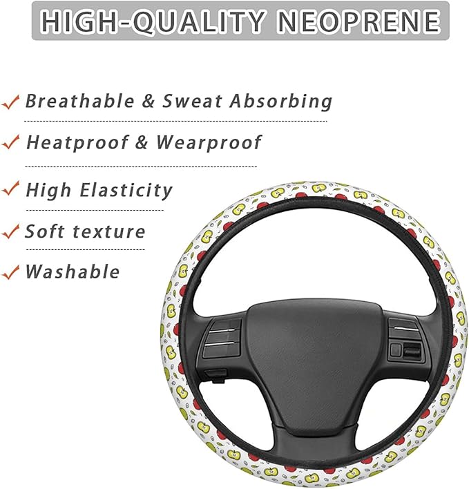 Dujiea Green and Red Fruit Elastic Stretch Steering Wheel Cover, Anti-Slip and Durable Car Steering Wheel Accessories for Women Men, 15 Inch Universal Fit Car, Truck, SUV