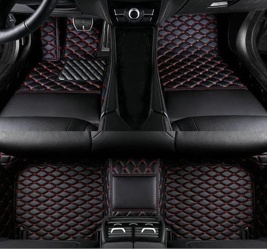 Errva Custom Personalized Floor Mats for Cars，Luxury Full Coverage All Weather Car Floor Mats，Anti-Slip Leather Car Mat Set ，Custom Floor Mats for 98.99% of Cars, Trucks & SUVs (Black red)