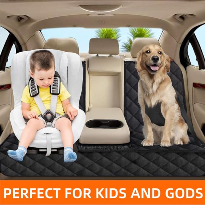 Dog Car Seat Cover for Back Seat, Waterproof Bench Backseat Protector, Nonslip Rear Seat Cover for Kids & Pets, Compatible with Middle Armrests and Fits for Cars, Trucks & SUVs