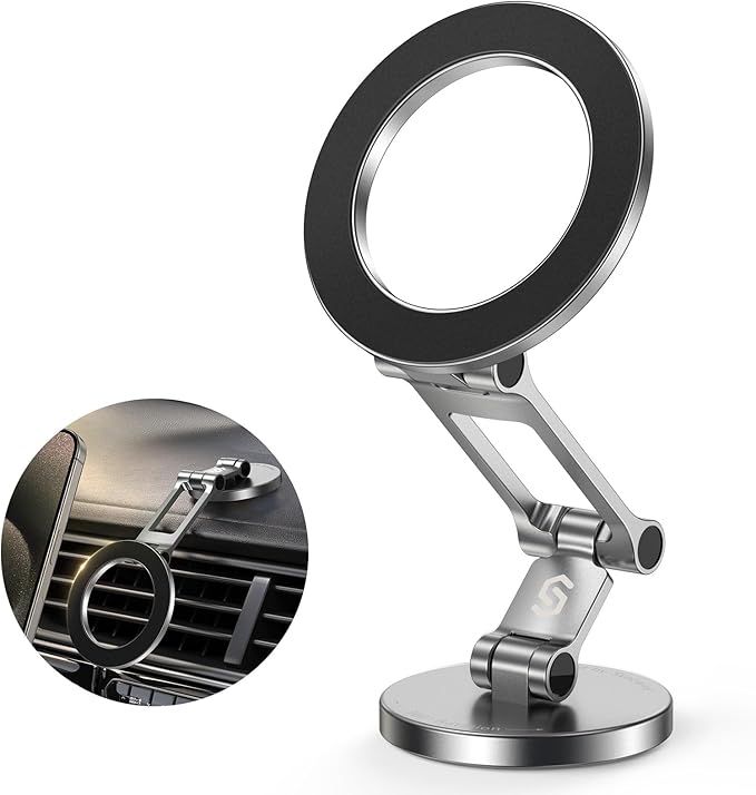 SYNCWIRE Fits MagSafe Car Mount, [All-Metal] Magnetic Phone Holder for Car, [Flexible Three-axis] 360° Rotation Magnetic Car Mount Strong Magnets Car Phone Holder for iPhone 17 16 15 14 Pro Max