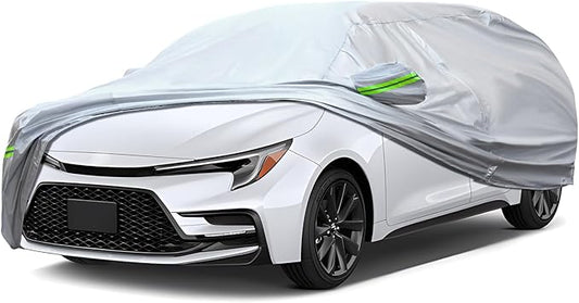 Full Car Cover Universal 6 Layers Outdoor Thicked All Weather Cover, Sunshield, Waterproof, Snow Proof, UV Proof, Scratch Proof, Bird Droppings, 6 Reflective Strips, Fits Hatchbacks up to 173 "