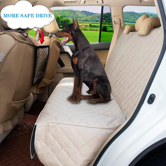 Dog Car Seat Cover for Back Seat Waterproof Backseat Protector, Nonslip Rear Seat Cover for Kids,Universal Size Fits Cars Trucks SUVs (Beige)