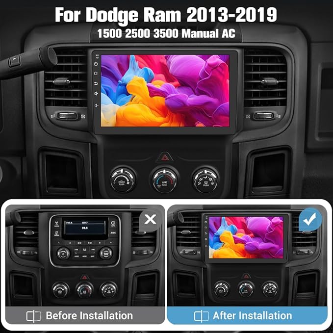 2GB+64GB Car Radio for Dodge Ram 1500 2500 3500 2013-2019,Wireless Wire CarPlay/Android Auto GPS DSP RDS,Upgrade BT 5.0 WiFi 5G and 9" HD IPS Display Rearview AM/FM Stereo Manual AC
