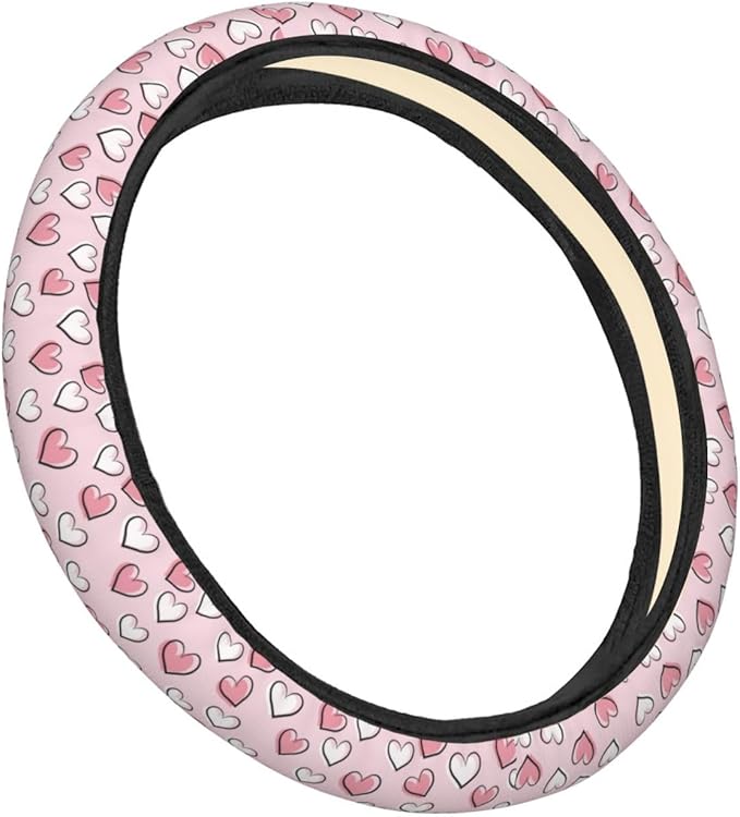 Dujiea Love Heart Elastic Stretch Steering Wheel Cover, Anti-Slip and Durable Car Steering Wheel Accessories for Women Men, 15 Inch Universal Fit Car, Truck, SUV
