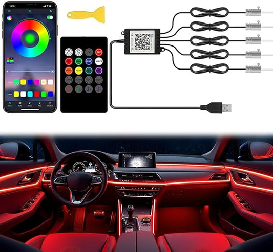 Car LED Interior Strip Lights, TEKSHINNY RGB Car Interior LED Light Wireless APP and Remote Control, 5 in 1 Ambient Lighting Kit with 236 Inches Fiber Optic, EL Wire Lights for Car Inside