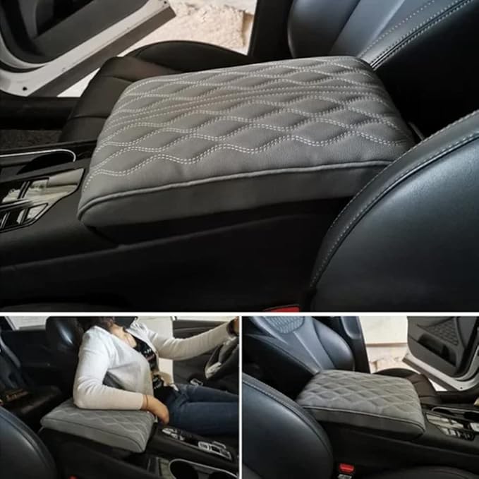 soputry Leather Car Armrest Box Pad, 2023 New Car Center Console Cover Pad Leather Auto Armrest Cover, Universal Arm Rest Cushion Pads for SUV/Truck/Vehicle (Grey, Wave Pattern)
