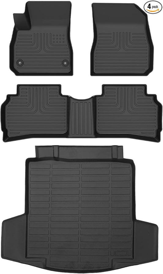 Wayhigh® Floor Mats & Cargo Liner for 2016-2024 2025 Chevy Malibu,Custom Fit All Weather TPE Heavy Duty Car Mats Chevy Malibu Accessories - Black
