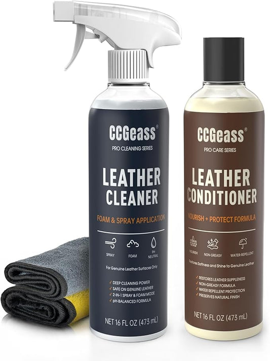 Leather Cleaner and Conditioner Kit – 2×16oz | Leather Cleaner for Car Seats, Furniture, Couches, Shoes & Boots | pH-Balanced, Non-Greasy, Restores & Protects All Leather