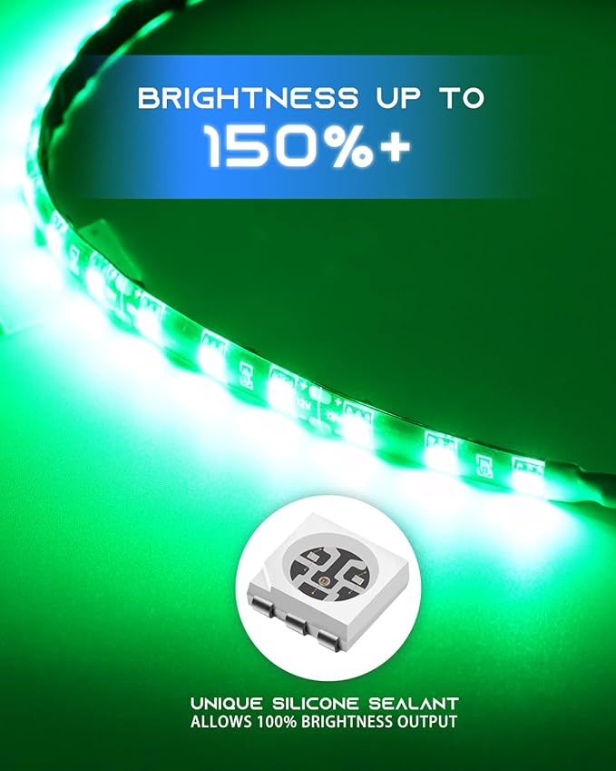 12V Led Light Strip 18" Connectable Green LEDs Strip Lights for Car Motorcycle Golf Cart Automotive Trucks Boat Marine Waterproof Led Light Strip, 4Pack