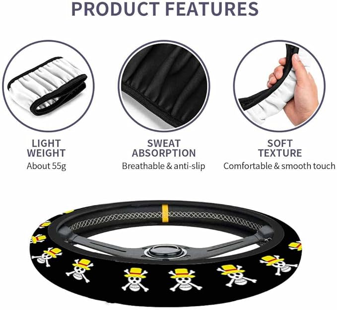 Skull Car Steering Wheel Cover Wearing a Yellow Hat Steering Wheel Cover Car Decor Suitable for Most Vehicles Including Trucks and SUV