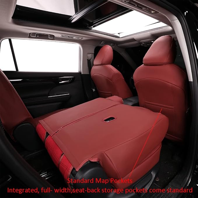 EKR Highlander Seat Covers for Toyota Highlander 2014 2015 2016 2017 2018 2019,2nd Row 40/60 Split,Car Seat Protectors for Trucks,Waterproof Leather Car Seat Cover Full Set-Faux Leather(Burgundy)